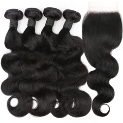 Aircabin Body Wave Bundles Ma Tapuni Remy Laulu Laulu Tagata Lalaga 100% Moni Fa'aopoopo Fa'aopoopo 3/4 Fa'aputu ma 4x4 Lace Tapuni