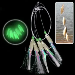 5 Pz/set di Alta Qualità In Acciaio Al Carbonio Piume di Sgombro Spigola Cod Lure Pesca in Mare Luminoso Amo Da Pesca Treble Esca Filo Da Pesca