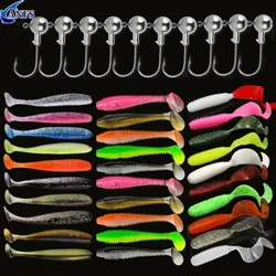 10pcs / 30pc Softumşak balykçylyk lures toplumy Silikon lure toplumy, krank Jig kellesi bilen emeli çeňňek gurçugy