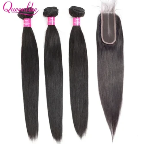 Queenlike 30 inch Tóc thẳng của con người Gói có khóa Brazil Dệt tóc thô với 2x6 sâu Kim đóng cửa và bó