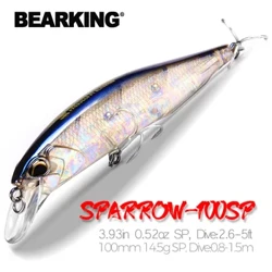Bearking 10cm 15g hot mẫu mồi câu cá mồi cứng 14 màu để lựa chọn minnow chất lượng minnow chuyên nghiệp Depth0.8-1.5m