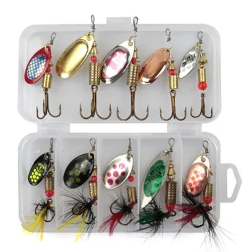 Metall-Löffel-Spinner-Angelköder, 10-teiliges Set, Spoonbait, Crankbaits, Angelwobbler für Hecht, Häkelset, Kunstköder