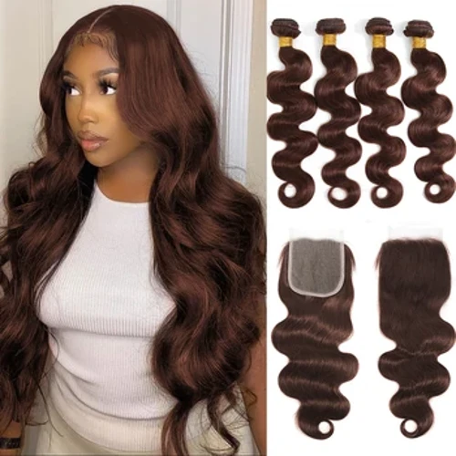 Barevné balíčky se zapínáním Body Wave Balíčky tkaní brazilských lidských vlasů s HD krajkou Uzavírací Ombre Hnědé prodloužení pro ženy