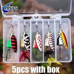 Bộ 5 Mồi Câu Spinner Mồi Bass Cá Hồi Cá Hồi Kim Loại Cứng Spinner Mồi Bộ Có Giải Quyết Hộp
