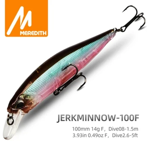 MRERDITH JERK MINNOW 100F 14g kelluva vaappu -kalastusuhe, 24värinen Minnow-uhe, kova syötti, ammattimainen syvyys 0,8-1,0 m