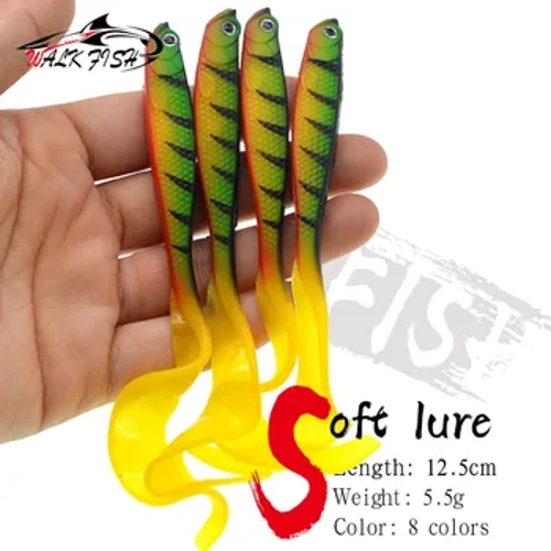 WALD FISH 4PCS JIGGING WOBBLERS RIBILNO VAMO 12,5 cm 5,5 g Shad t-Tail mehka vaba aritificial silikonska vaba bas ščuke ribolov