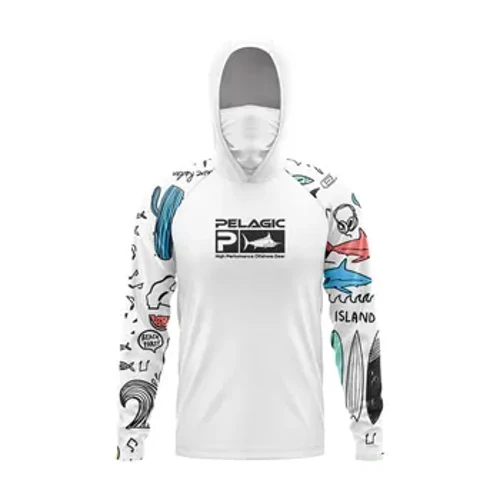 Pelagic Grea Fëscherei Hemden, laang Ärmelen, Hooded Face Cover, Quick Dry, UV Schutz, Fësch Gesiicht Mask Kleeder, Upf 50