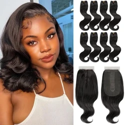 Synthetesch Hoer Bundles Weave Body Wave Bundles mat Zoumaache 9 Stécker / Lot Natural Faarf Synthetesch Hoer Extensioun fir Schwaarz Fraen