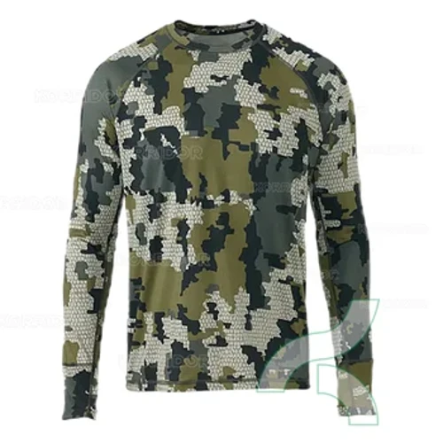 Kaos Memancing Kamuflase Lengan Panjang Atasan Kaos Pelindung Matahari Luar Ruangan Cepat Kering Pakaian Memancing Bernapas UPF 50+ Kaus