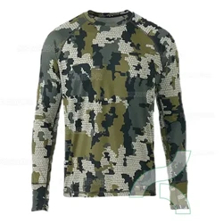 Kaos Memancing Kamuflase Lengan Panjang Atasan Kaos Pelindung Matahari Luar Ruangan Cepat Kering Pakaian Memancing Bernapas UPF 50+ Kaus