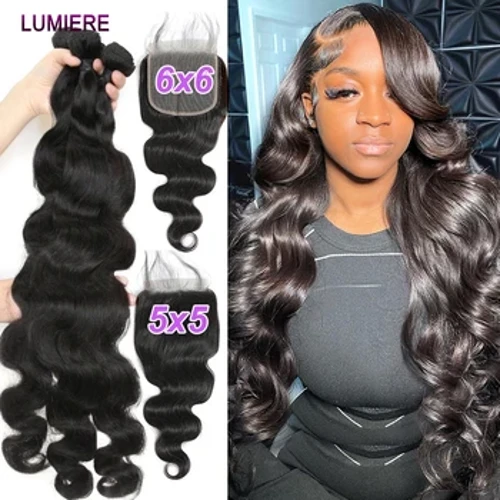 38 40Inch Body Wave Bundle With Closure 5X5 Brazilian Hair Weave 3/4 Bundle With Closure Frontal 6x6 HD Lace Close with Bundle