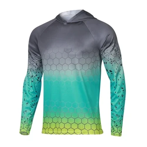 Fiske-hættetrøje Langærmede mænd UV-beskyttelse Lystfisketøj Udendørs vandre-T-shirt Fiske-surfing-skjorter