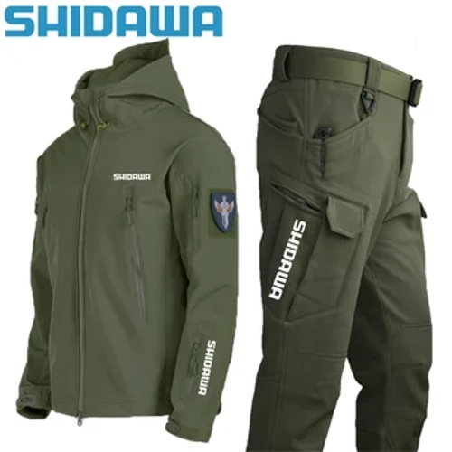 Pakaian Memancing Musim Semi Musim Gugur Taktis Pria Tipis Tahan Angin Hood Jaket Tahan Air Setelan Memancing Hiking Camping Baju Olahraga Set Celana