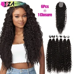 IZA tổng hợp phần mở rộng tóc xoăn kinky 6pcs với 2*4 đóng OMBRE tóc vàng tóc dài hữu cơ