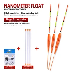3 stk/lot Fiskefløter på grunt vann Nano Bobber+3 stk flyterør+1 pose fiskekroker Ferskvannsbøye fisketilbehør