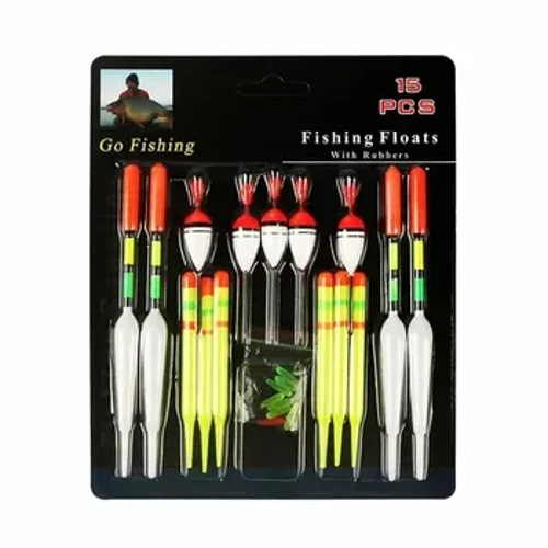 Snámhphointe Iascaireachta Baoi Ingearach Gairmiúil 15pc Le Bata Glow Ilfheidhmeach Iascaireacht Snámhphointe Lure Le haghaidh Iascaireachta Carbán Pesca