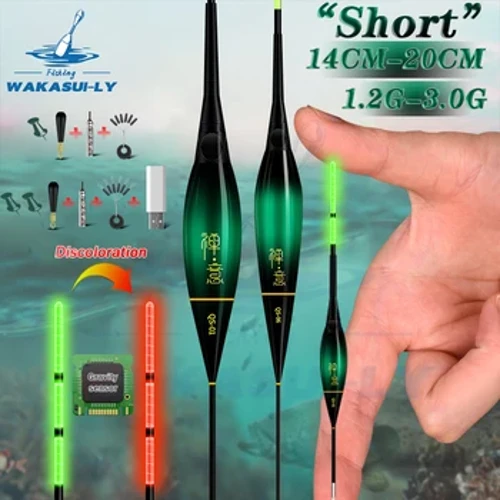 Novo flutuador de pesca eletrônico curto com led luminoso com detecção de gravidade mudança de cor e atraente céu nublado cauda flutuador de pesca