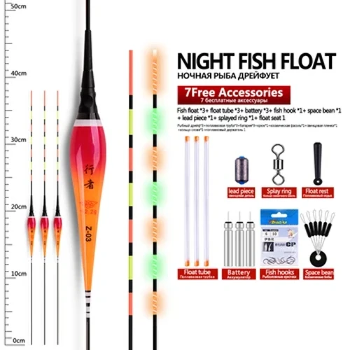 3 buc Flotatoare electrice luminoase + 3 tuburi plutitoare + 3 CR425 + 1 fasole spațială + 1 inel în formă de B + 1 suport pentru plumb + 1 plumb + cârlige de pescuit Geamandura de pește Nano