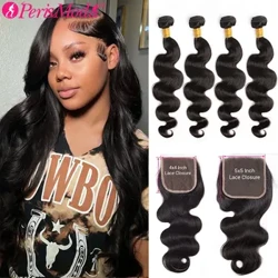 PerisModa Body Wave Balíčky lidských vlasů se zapínáním 5x5 Transparentní krajka Brazilské tkaní 100% Balíčky Prodlužování lidských vlasů