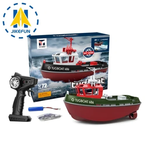 JIKEFUN 686 Rc Boot 2.4G 1/72 Mächteg Dual Motor Long Range Wireless Elektresch Fernsteierung Tugboat Model Spillsaachen fir Jongen Kaddo