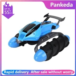 Amphibious Stunt Drift RC лодка Multi-Terrain Omi-Directional Driving Waterproof Body Spiral Wheel Cool Lights Hovercraft Model