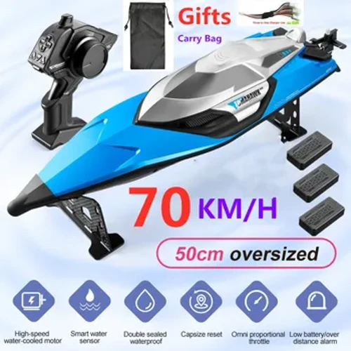 70KM/H High Speed ​​50CM Malaki 200M Remote Control Ship Boat Rowing Waterproof Capsize Reset RC Racing Boat Speedboat Magdagdag ng Carry Bag
