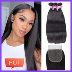 Xương người Brazil thẳng hàng tóc người được may vào với phần mở rộng tóc 4x4 hd đen 13x4 frontal và remy cho phụ nữ