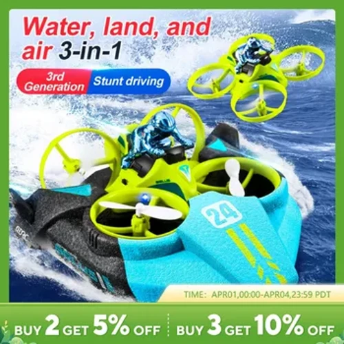Uchder Drone Mini RC Dal Modd Di-ben 3 mewn 1 Hedfan Awyr Tir y Môr 2.4G Cwch Quadcopter 6-Echel Hofrennydd RC ar gyfer Kid