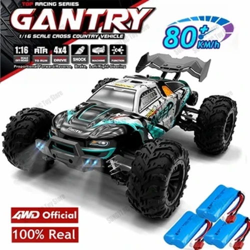 4WD 1:16 50/80Km/Jam Super Brushless RC Mobil Lampu LED 4x4 Off Road Remote Control Kecepatan Tinggi Drift Monster Truk Mainan Anak Dewasa