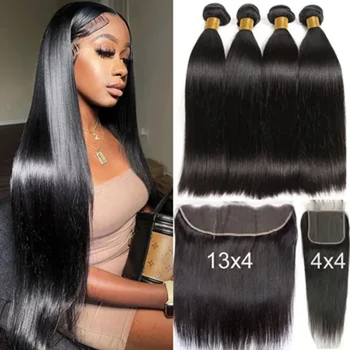 Kaulo tiesūs žmogaus plaukų ryšuliai su priekiniu užsegimu 30 32 colių „Virgin Hair Weave“ ryšuliai su užsegimu „Remy“ plaukų priauginimu