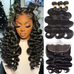 Pasila Fa'atalotalo Fa'afu'efuga fa'atasi ma le 13x4 Lace Tapuni Tapuni Moni Laulu Tagata fa'atasi ma 3 Fa'aputu Lalaga Virgin Hair Lanu uliuli Faanatura.