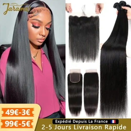 Bundels van echt haar Bundels van echt haar Braziliaanse haarbundels met sluiting in de uitverkoop Weefsels en 13x4 transparant kant Frontale natuurlijke extensions van echt haar voor vrouwen 4x4 vete