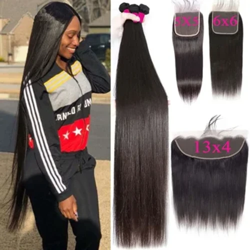 6X6 5x5 4X4 Lace Closure Na May 30 40 Inch Human Hair Bundle Na May 13x4 Frontal Straight Brazilian Weave 3 Bundle na May Closure