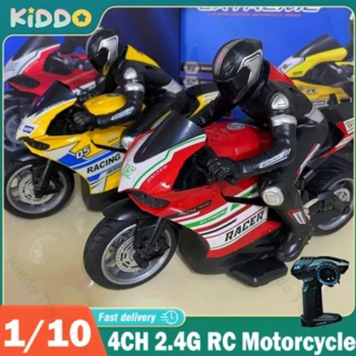 1/10 RC Motorcykel 4CH Drift Racing High Speed ​​Fjärrkontroll Motorcyklar 35 Meter Elektrisk Off-Road modell Leksaker för pojkar Barn