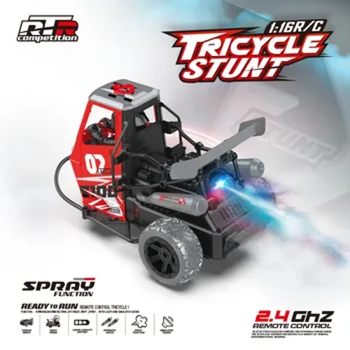 RC Auto 1:16 2.4G 25 km/h Telecomando Moto Luci A LED Spray Motore della Spazzola di Carbone Ad Alta Velocità A Tre Ruote Drift Auto regali
