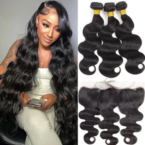 Body Wave-bundels met sluiting Echt haar 100% Onverwerkt Braziliaans maagdelijk haar 3 bundels met 13x4 sluiting Natuurlijk remy-haar