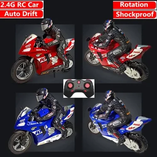 RC kaskadininkų motociklas 3D Rotation Flips 2,4G nuotolinio valdymo pultelis, kaskadininkų motociklas, greitaeigis lenktyninis „drift“ automobilis, atsparus smūgiams, automatinio balanso žaislas
