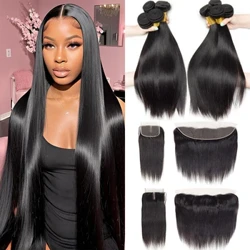 Fasci lisci naturali dei capelli umani malesi con chiusura frontale 4*4 parte libera capelli lisci setosi tesse la nave libera per la donna