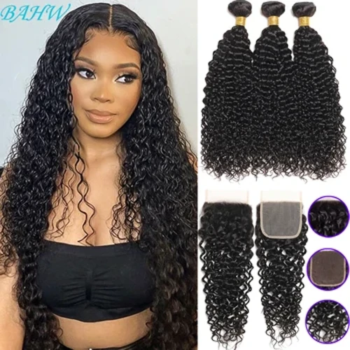 Brazilijos vandens bangų ryšuliai su 4x4 nėrinių užsegimu Virgin Human Hair Nėrinių užsegimas su ryšuliu plaukų priauginimu juodaodėms moterims