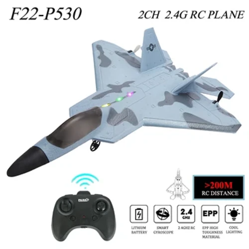 2024 Top P530 2.4G 2CH RC Máy Bay Raptor F22 Phiên Bản Máy Bay Chiến Đấu Đèn LED Với Con Quay Hồi Chuyển Đồ Chơi Quà Tặng Cho Bé Trai dễ Bay