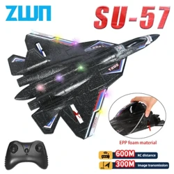 Avião rc su57 2.4g com luzes led, aeronave de controle remoto, modelo voador, planador de espuma epp, avião de brinquedo para crianças, presentes