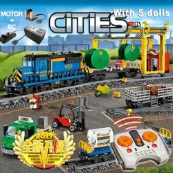 Train de marchandises motorisé télécommandé modèle Compatible avec le Kit 60052 02008 blocs de construction briques puissance RC jouets de bricolage