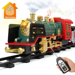 Remote Control Track Sepur Mobil Klasik Simulasi Banyu Uap Electric Railway Set Natal Gift Educational Toy Kanggo Anak