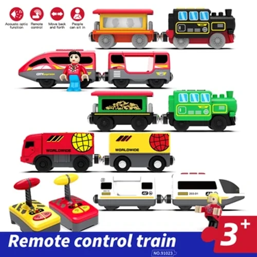 Remote Control Magnetic Electric Train Tugma sa Laruang Kotse Wooden Track Regalo ng Mga Laruan ng Tren ng Sasakyan ng mga Bata