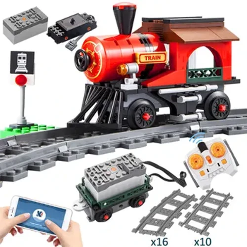 Xe Lửa Điều Khiển Từ Xa Điện Đường Sắt Khối Xây Dựng DIY RC Đường Sắt Xe Gạch Quà Tặng Đồ Chơi Dành Cho Trẻ Em