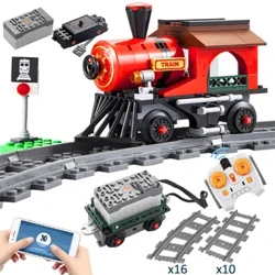 Remote Control Train Electric Rail Building Block DIY RC Track Kendaraan Railway Bricks Gifts Toys kanggo Anak