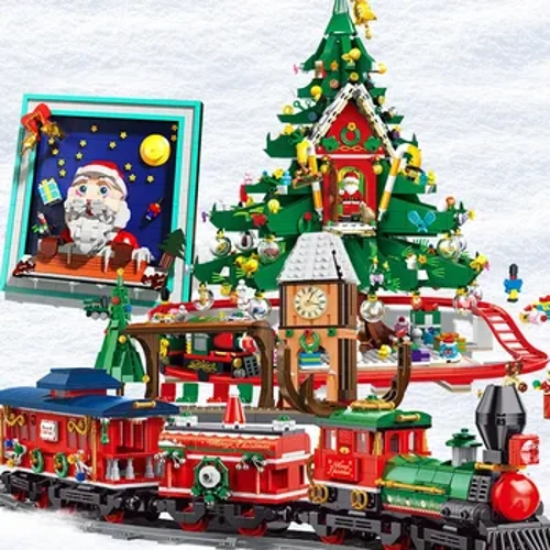Winter Village Train Station Architecture Building Blocks A'ai Uo Rc Railway Cars Piliki Meataalo Mo Tamaiti Meaalofa Kerisimasi