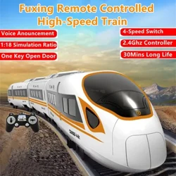 Véier-Vitesse Transmissioun Fernsteierung High-Speed ​​​​Rail 30Mins 114CM Voice Broadcast One Key Switch Door Simulation RC Train Toy