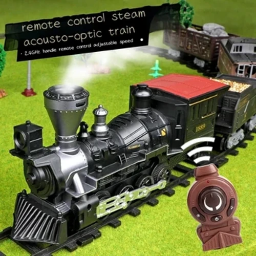Electric Train Toy Remote Control Smoking Locomotive Rails Assemble DIY Tracks Set Classical Toys for Children RC Rail Train