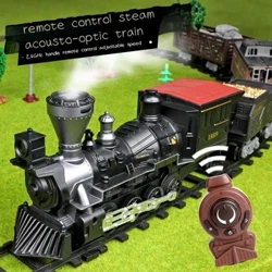 Laruang de-koryenteng tren na Remote Control na Mga Riles ng Lokomotibo sa Paninigarilyo Magtipon ng mga DIY Track Set Mga Klasikal na Laruan para sa mga Bata RC Rail Train